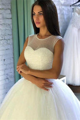 Beautiful Long Ball Gown Sleeveless Princess Wedding Dresses with Glitter